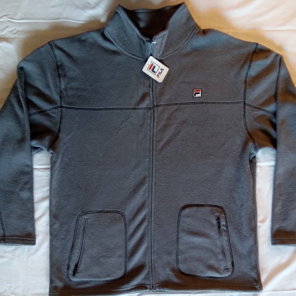 Men's new FILA XL gray front zippered athletic fleece long sleeve top